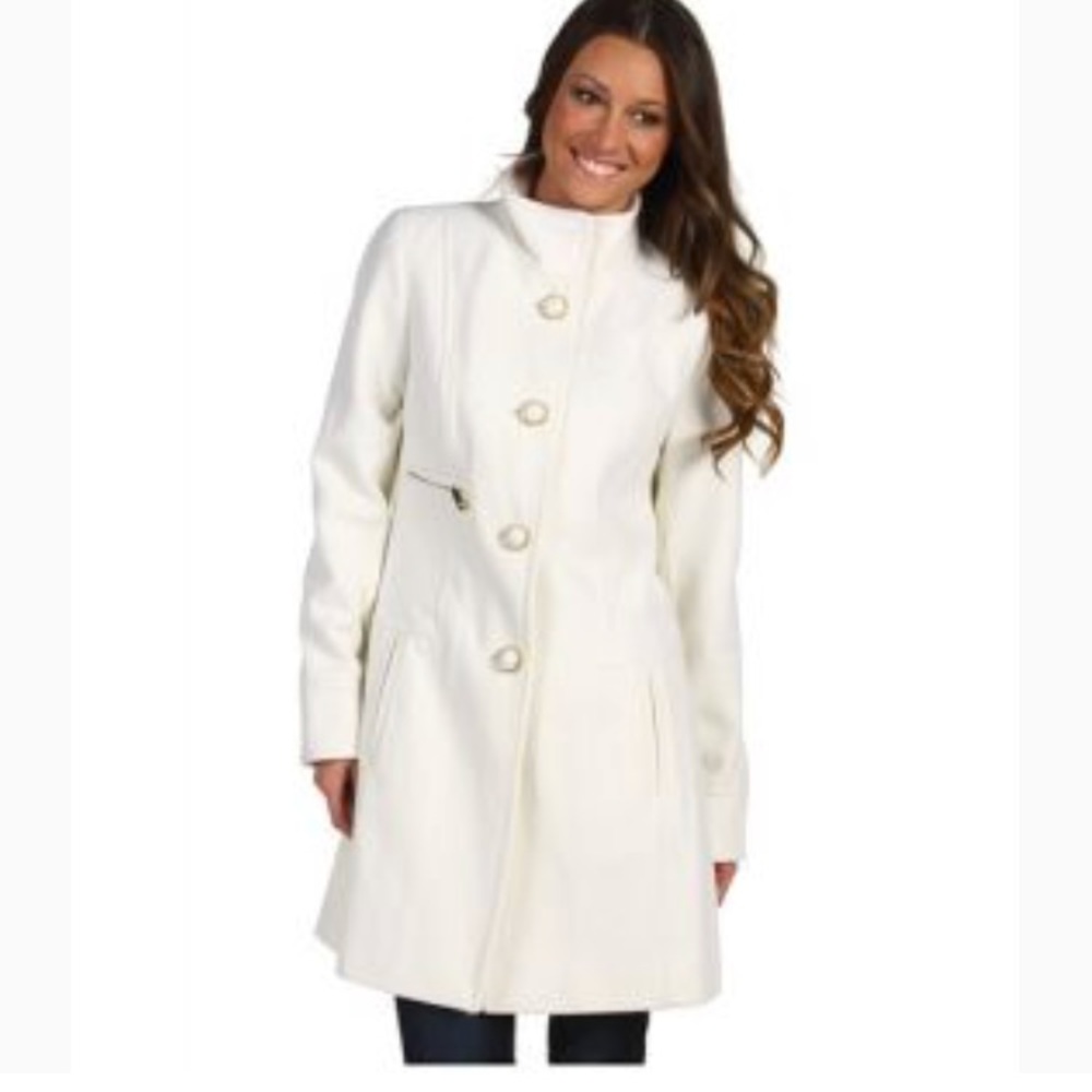 DKNY Winter White Babydoll single-Breasted Coat L